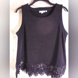 Chicos Elegant Black Sleeveless Top with Lace Hem Workwear Casual Party